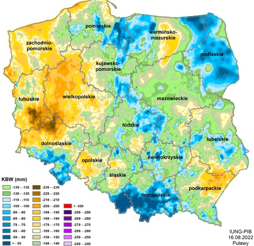 susza mapa polski 16 08 2022